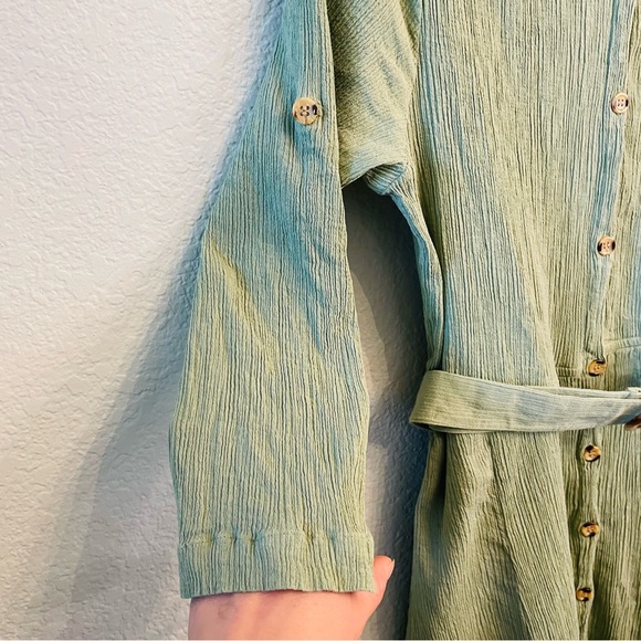 Brownstone Studio Vintage Sage Green Button Down Gauzy Cotton Belted Midi Dress - Picture 7 of 7